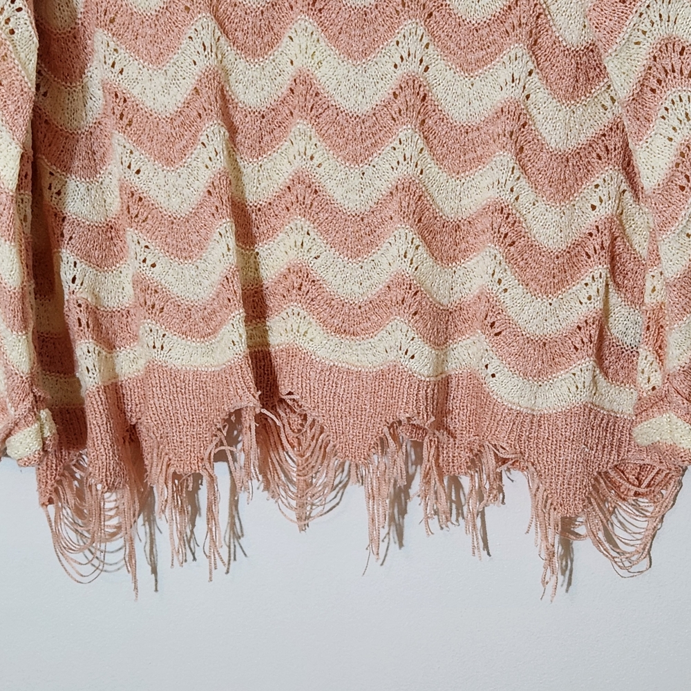 POL Pink and White Oversized Sweater Size Small Pink Distressed Sweater - Picture 3 of 8